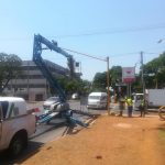 Aerial lift truck on-site for an infrastructure installation